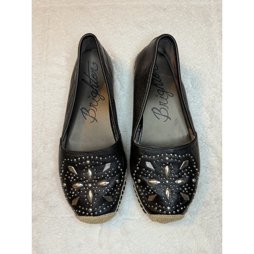 Brighton Womens Black Studded Leather Jett Espadrille Slip On Shoes Sz 9 Comfort